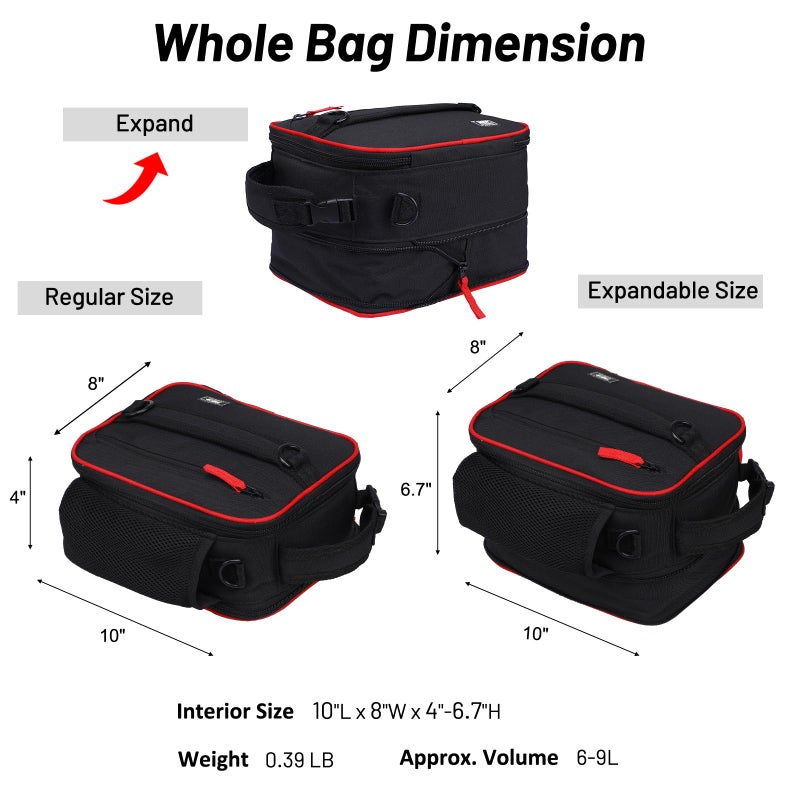 MIER Expandable Lunch Bag Insulated Lunch Box for Men to Work Travel Portable Lunchbox Bags with Shoulder Strap and Water Bottle Holder(Black/Red) - Image 3